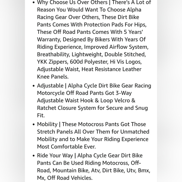 New Motorcross Pants By ALPHA Men's Size 30x29 - Picture 15 of 16